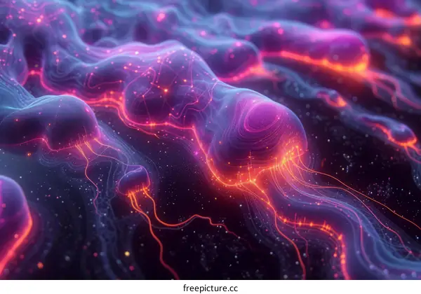 Colorful abstract glowing shapes on a dark background