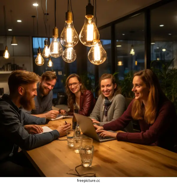 Group of young professionals discussing ideas at a table