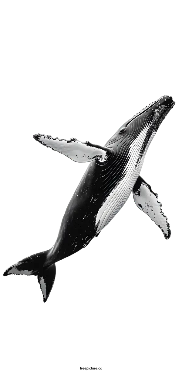 [Transparent Background PNG]Black and White Humpback Whale Silhouette