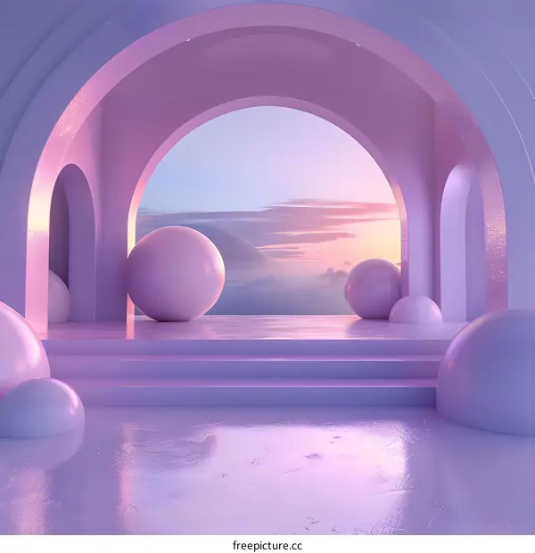 Futuristic Purple Archway with Floating Orbs
