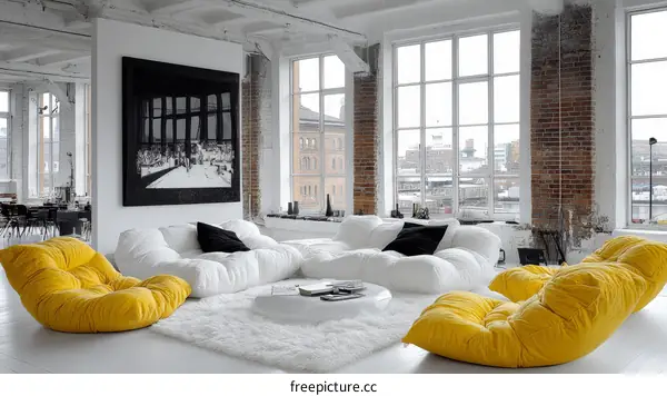 Modern Loft Living Room with Yellow Furniture