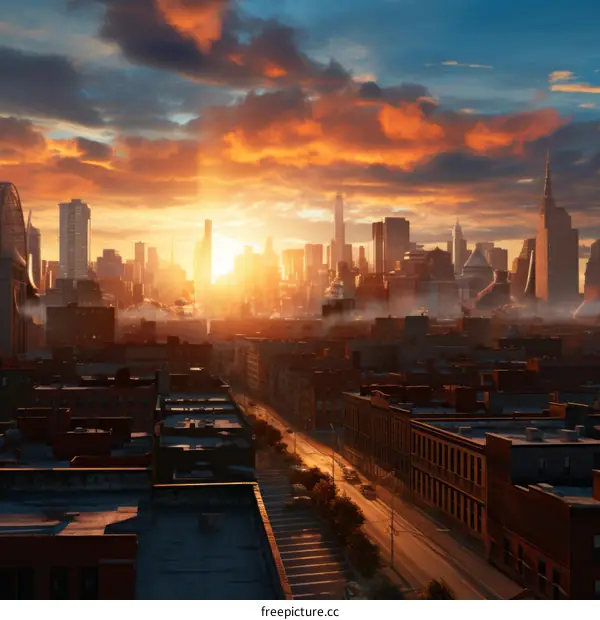 Fantasy Digital Painting of a Cityscape and Moon