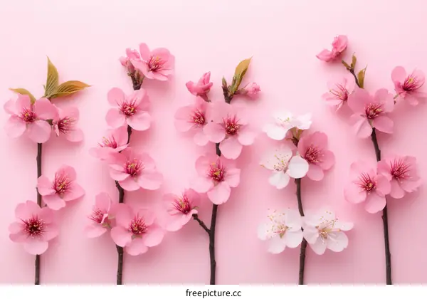 Beautiful Pink Blossom Floral Arrangement on Pastel Background