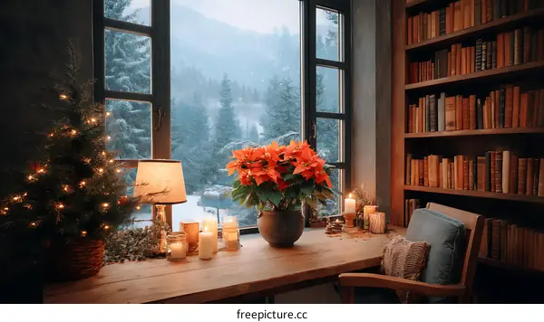 Cozy Winter Reading Nook with Christmas Decorations