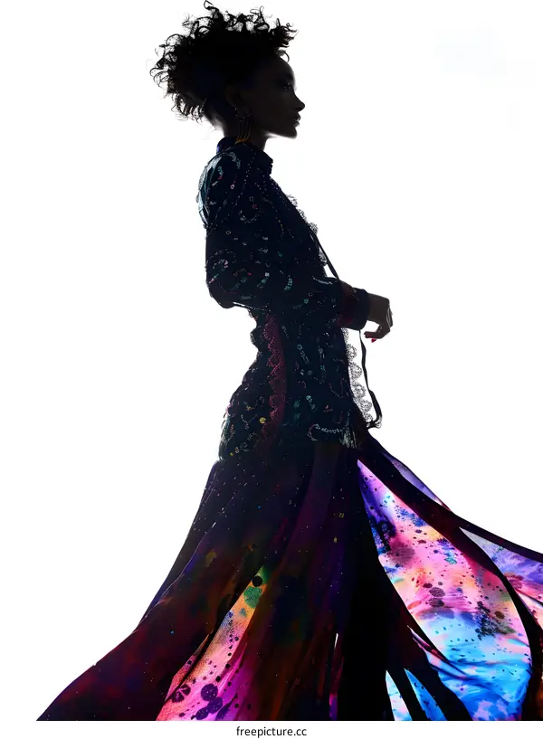 Silhouette of a Woman in Flowing Dress