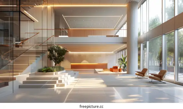 Office Lobby Interior Design With Plants And Modern Furniture