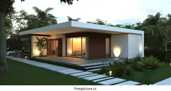 Modern Minimalist House Exterior Design with Stone Wall and Wooden Panels