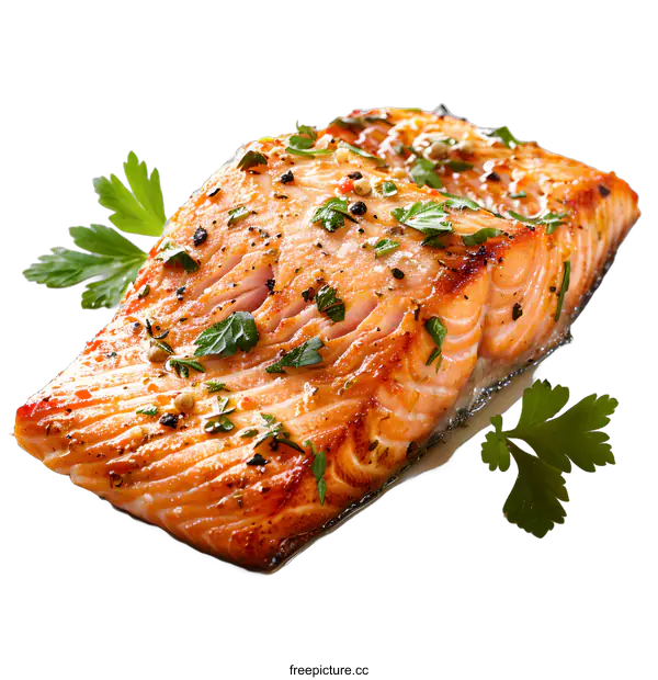 [Transparent Background PNG]Grilled Salmon with Herbs