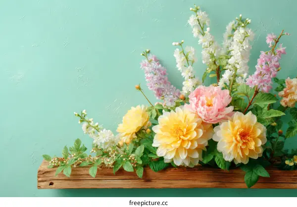 Spring Floral Arrangement on Wooden Shelf