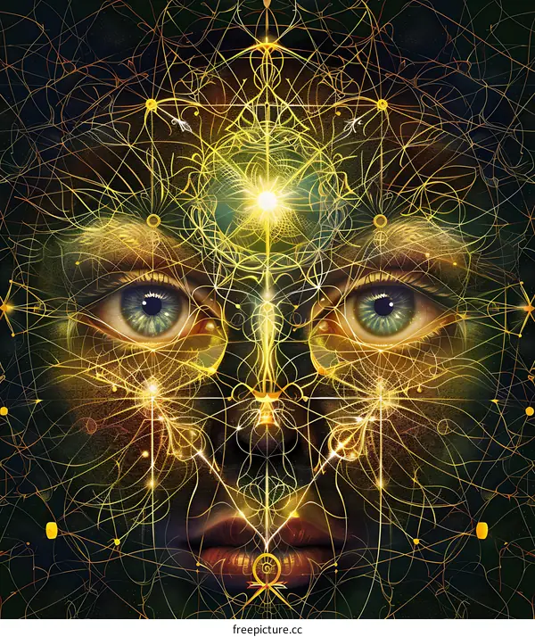 Abstract Face with Golden Lines