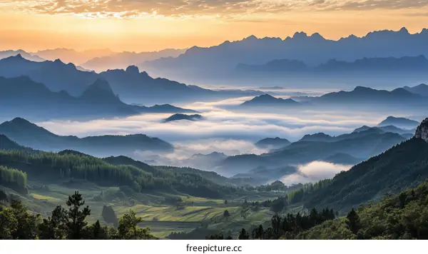 Misty Mountain Sunrise Landscape