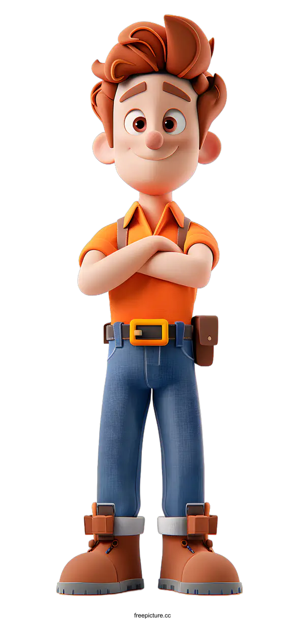 [Transparent Background PNG]Confident Cartoon Boy with Arms Crossed