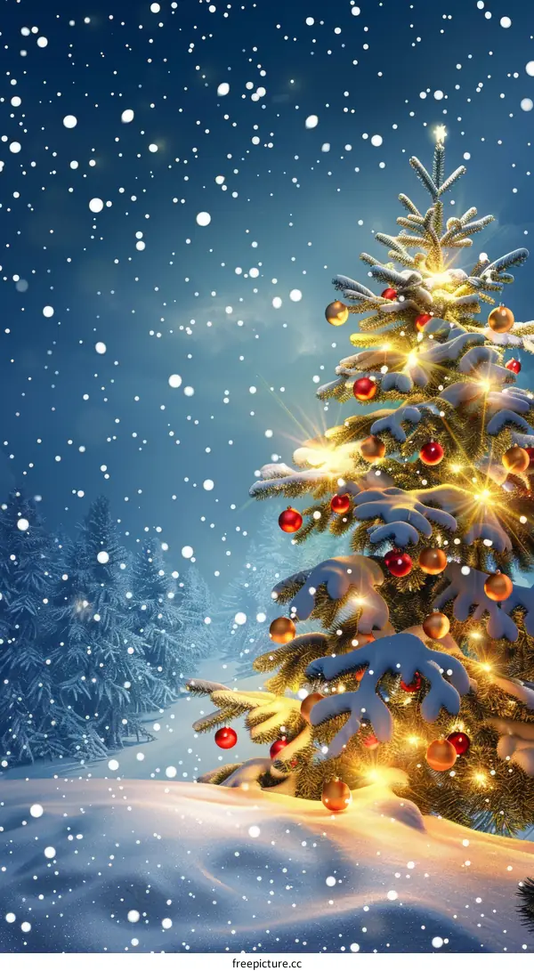 Christmas Tree Shimmering in the Snow