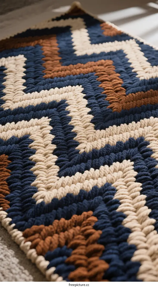 Colorful Braided Rug with Chevron Pattern on Floor