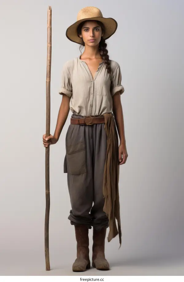 Woman in traditional clothing with a staff