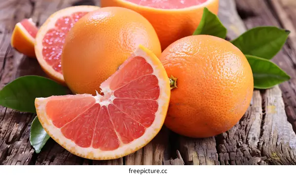 Fresh Ripe Grapefruits On Wooden Table