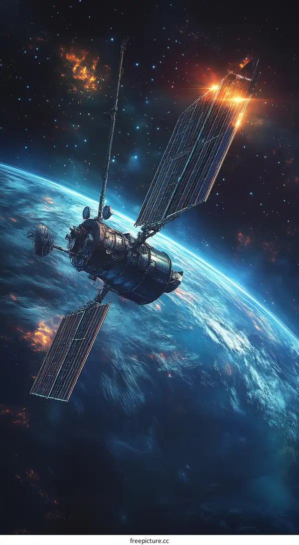 Spacecraft Orbiting Earth in Deep Space