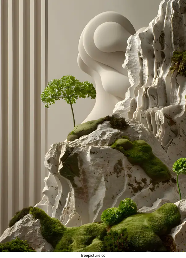 Abstract Stone Formation With Green Plants