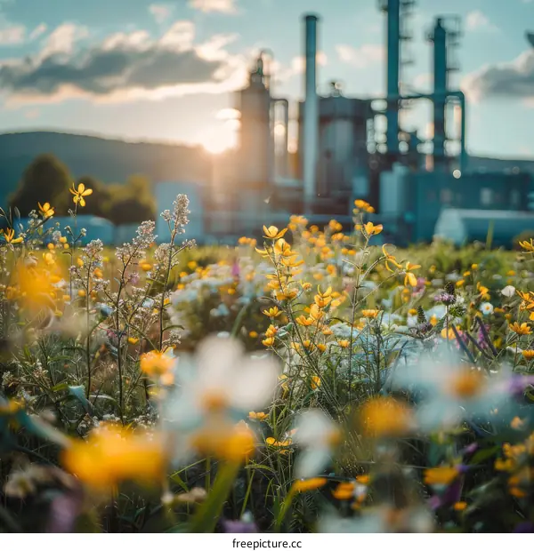The beautiful flowers in front of the factory