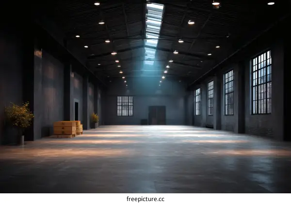 Empty Industrial Warehouse Interior with Natural Light