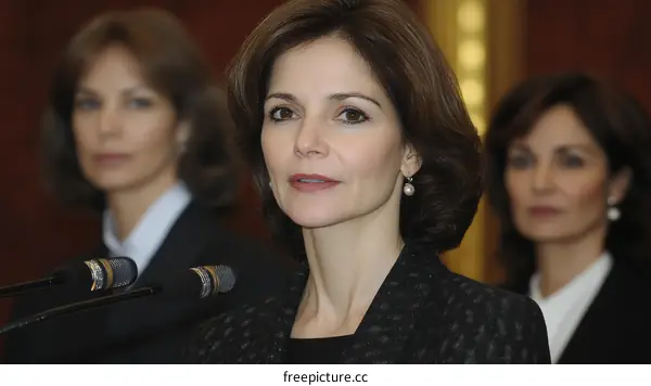 Two Caucasian Women in Formalwear During a Press Conference