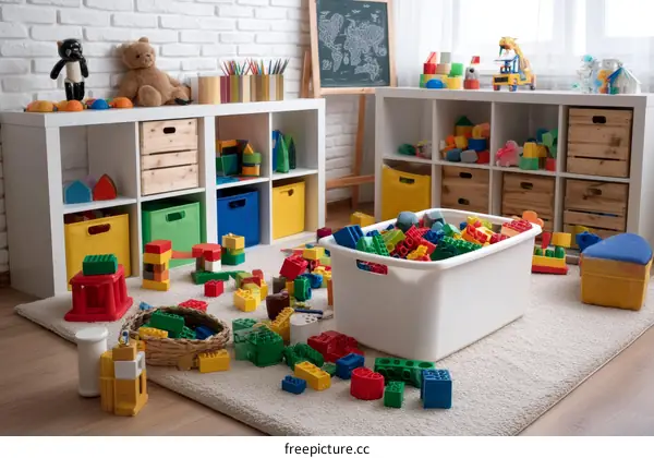 Colorful Playroom with Building Blocks