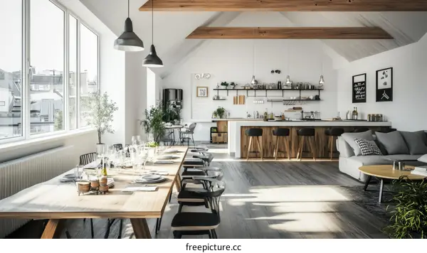 Modern Open-Plan Loft Kitchen Dining Area