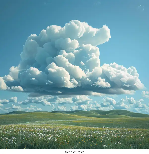 Green rolling hills and white fluffy clouds