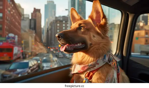 Dog looking out the car window