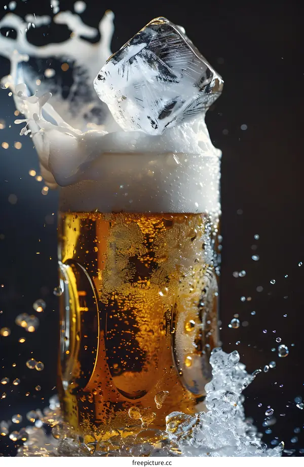Ice Cube Falling into a Glass of Beer