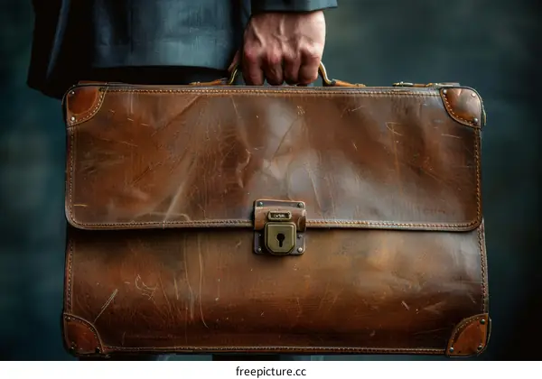 A businessman in a suit is carrying a brown leather briefcase
