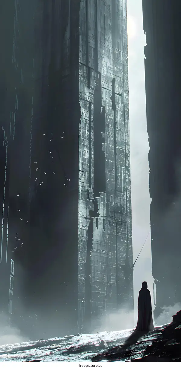 The Figure in Front of the Mysterious Futuristic Building