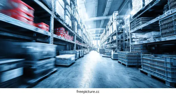 Warehouse Interior with Pallet Racking and  Forklift