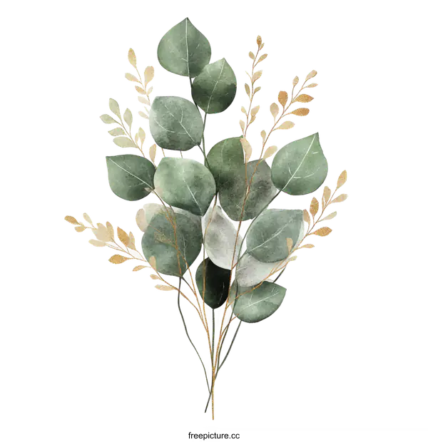 [Transparent Background PNG]Watercolor Eucalyptus Arrangement Art Print