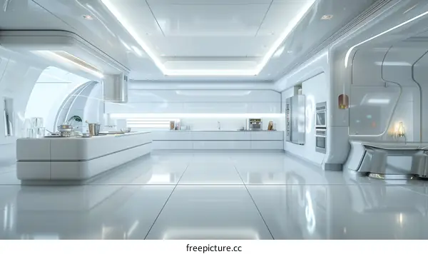 Futuristic White Kitchen Interior Design