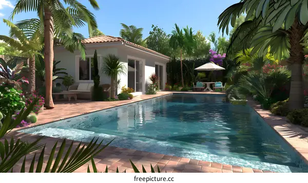 Tropical Swimming Pool Design with Palm Trees
