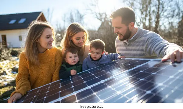 Family Learning About Solar Panel Installation