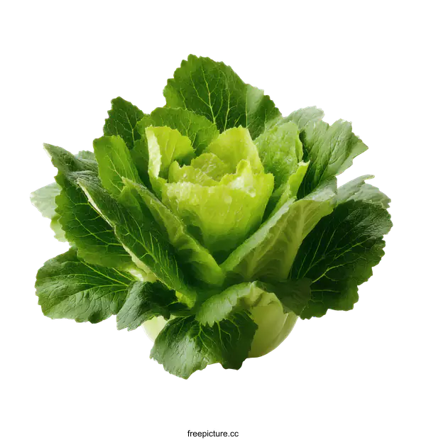 [Transparent Background PNG]Fresh Green Romaine Lettuce Head Close-up