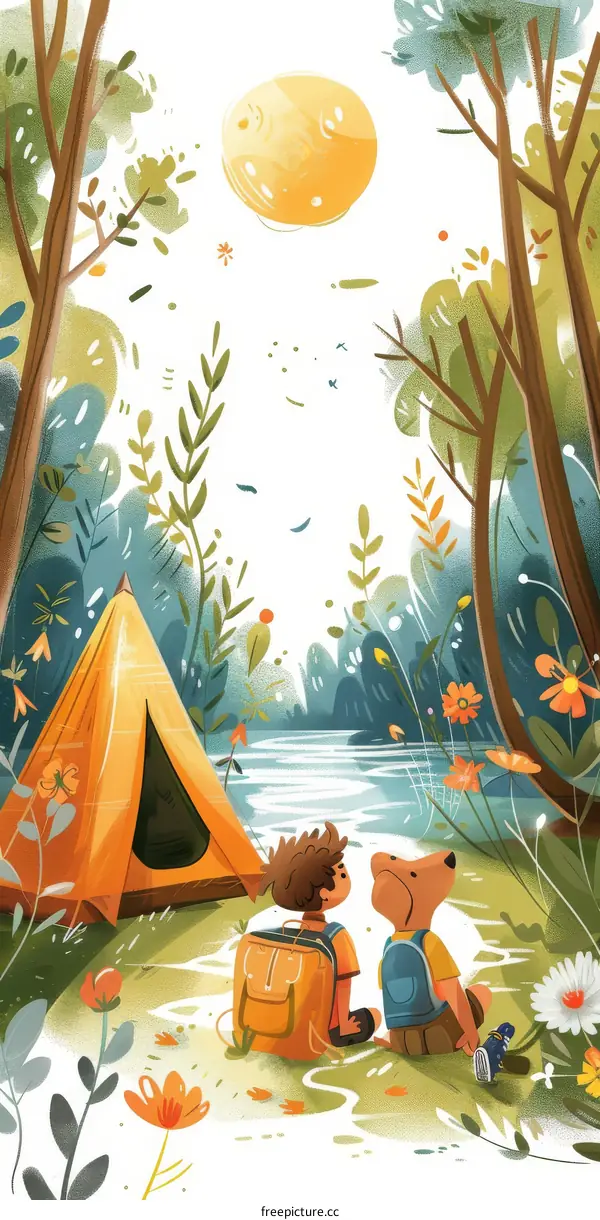 Two friends camping in the forest