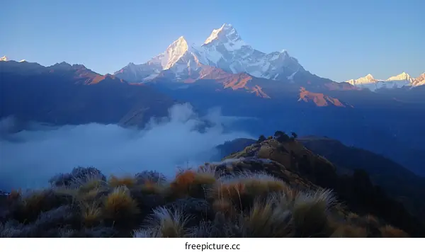 The summit of Annapurna South in the early morning sun
