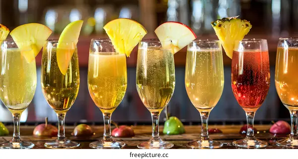 Variety of Sparkling Apple Cider Cocktails in Glasses