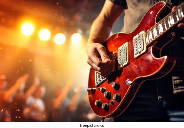 Rock guitarist playing live on stage