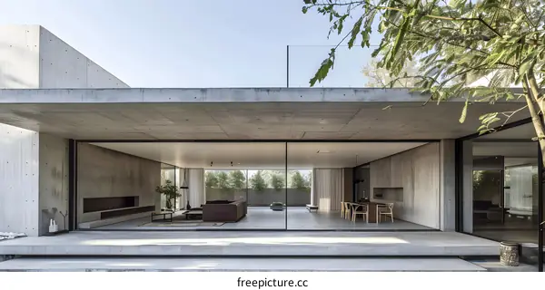 Minimalist Concrete House with Glass Doors and Patio