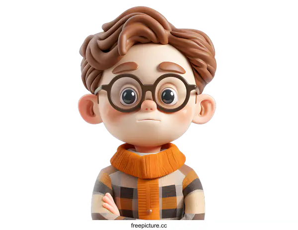 [Transparent Background PNG]3D Cartoon Boy with Glasses and Sweater