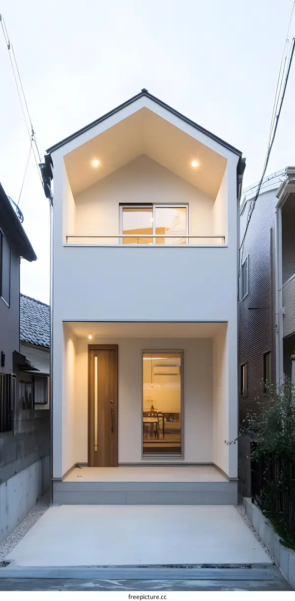 Modern White Two Story House with Balcony in Japan