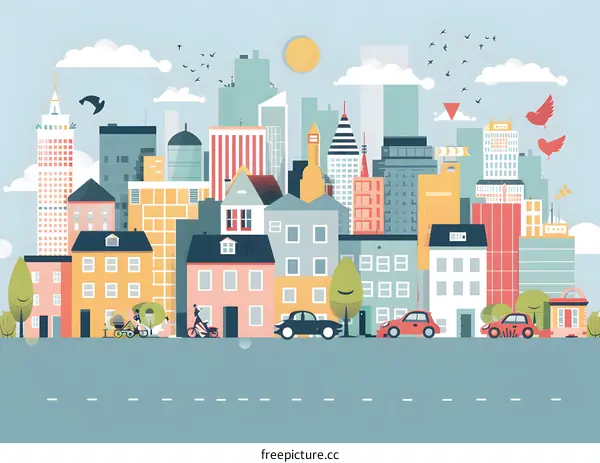 Colorful Cityscape Illustration with People
