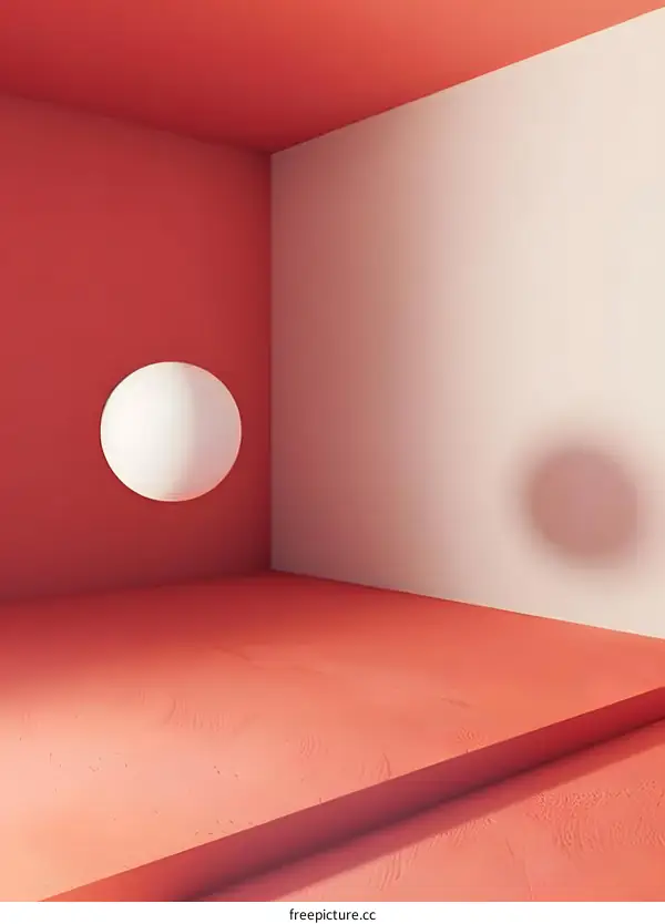 Abstract Minimalist Interior Design with a White Sphere and Orange Walls