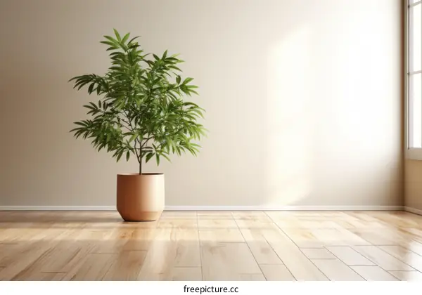 indoor plant in front of a beige wall