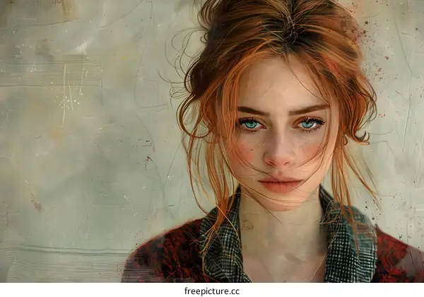 Portrait of a young woman with red hair and freckles