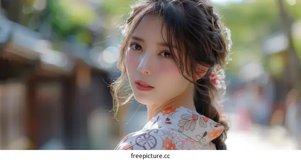 Asian Woman in Traditional Japanese Kimono
